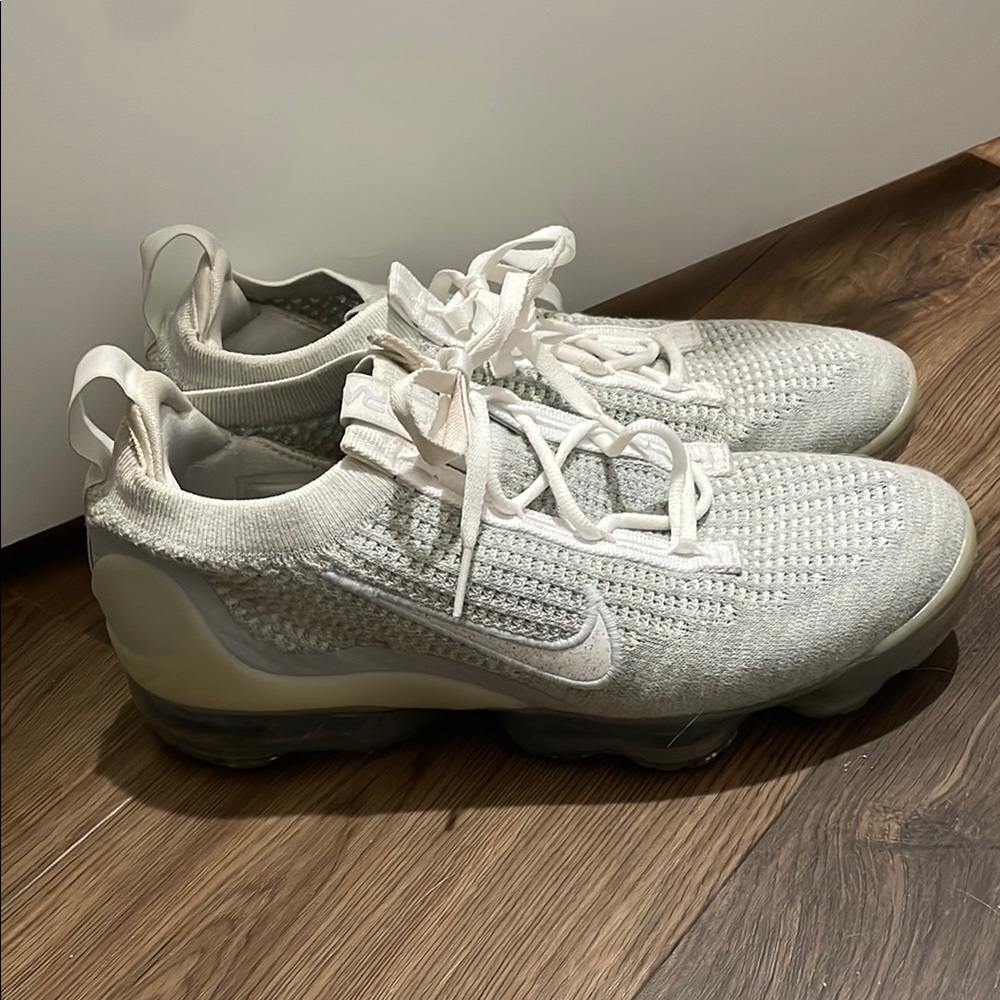 Nike White and Gray VaporMax Knit Sneakers